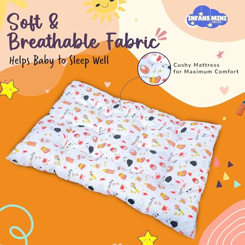 Image of Baby Sleeping Mattress Set Cotton with Bolsters & Pillow, for 0-12 Month Newborns-Unisex (Panda Orange)