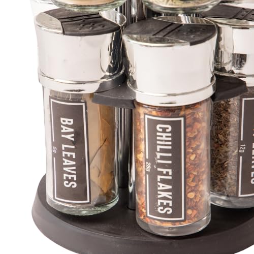 FabFinds Rotating Spice Rack Organiser with 12 Pre-Filled Glass Spice Jars Free Standing Carousel Spice Holder 360° Revolving Herbs & Spices Stand with Carry Handle - Cosy Home Interiors FabFinds Rotating Spice Rack Organiser with 12 Pre-Filled Glass Spice Jars Free Standing Carousel Spice Holder 360° Revolving Herbs & Spices Stand with Carry Handle - Image 3