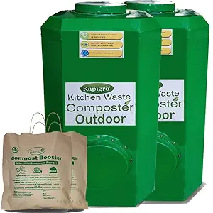 Kapigro Food Waste Composting Bin(Large 70 litresx2)-Outdoor Aerobic Composter for Converting All Kinds of Kitchen Food Waste Into Fertilizer - Green (Pack of 2)