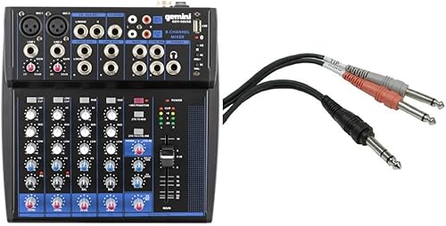Gemini Gem Series 8 mezcladores de audio DJ 8 canales GEM-08USB y Hosa STP-203 14 TRS a doble cable TS de 14 98ft