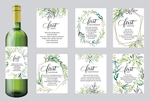 Set of 7 Greenery Wedding Milestone Wine Bottle Labels