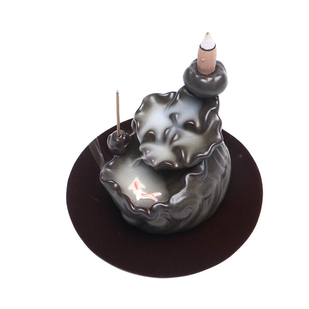 LamDawnBackflow Incense Burner - Ceramic Waterfall and Incense Holder (One Koi)