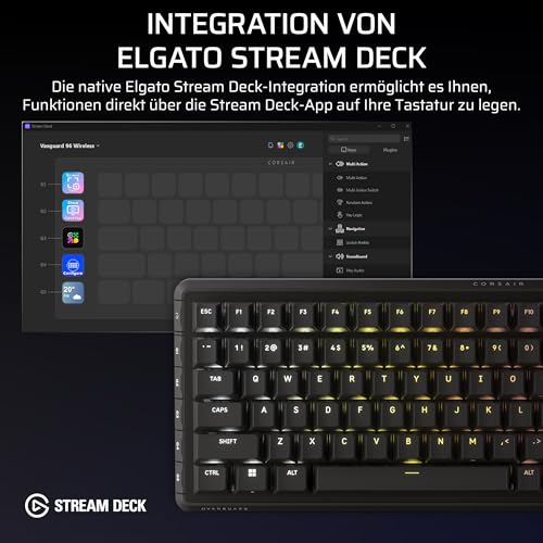 Corsair Vanguard 96 Wireless Mechanische RGB Gaming Tastatur – Schwarz | QWERTZ Deutsch, 96% Layout, Hot-Swap MLX Switches, 8000Hz Hyper-Polling, Stream Deck Integration, FlashTap SOCD