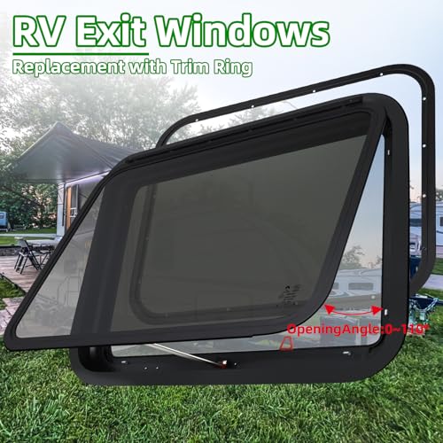 Image of RV Exit Windows,36 inchW x 22 inchH RV Emergency Exit Windows for Cargo Trailer | Camper Cargo Trailer Window Replacement w /Net Screen and Trim Ring,Fit 1 inch or 1-1 /2 inch Thick Wall,Allow Error 1 /16 inch,DOT Approved