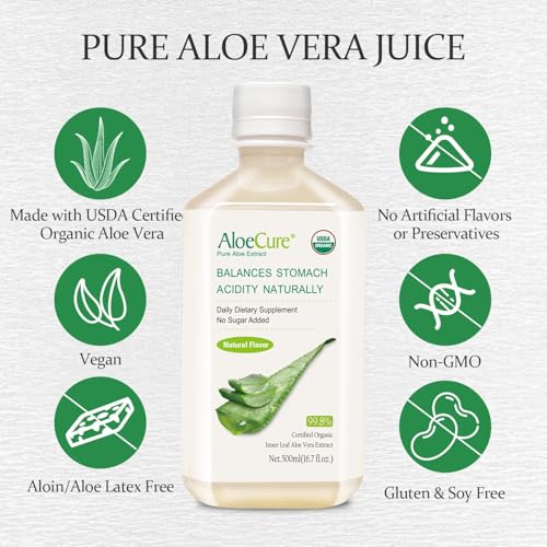 AloeCure USDA Organic Aloe Vera Juice Made Within 12 Hrs of Harvest - Pure Aloe Juice Natural Digestive Supplement to Support Digestion, Immune System and Balanced Stomach Acidity, 500ml Bottle - Image 4