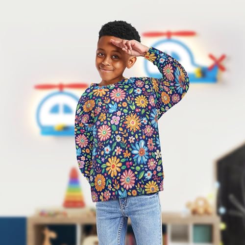 JUNZAN Retro Colorful Flowers Kids Girls Sweatshirt Hoodie Long Sleeve Tops Clothing Shirts Athletic 4T4