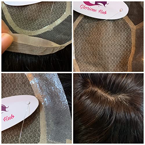 Image of Front Lace Mirage Hair Patch for Men | 100% Silky Soft Remy Human Hair Toupee | Natural Hairline | Realistic Scalp Invisible Hair System | Use with Clips, Glue or Tape | (Black, 9x7)