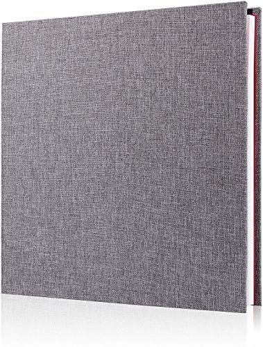 Minlna Album photo en lin avec film de protection - Livre souvenirs - Album de scrapbooking - 40 pages pour 120 photos - 27,9 x 27,9 cm - Lin-gris Cover