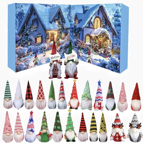 Gnomes Adventskalenders 2025, 24 dagen aftelkalender met 24 kabouters, verzamelbare kerstfiguren kabouters, huisdecoraties, kerstgeschenk (B)