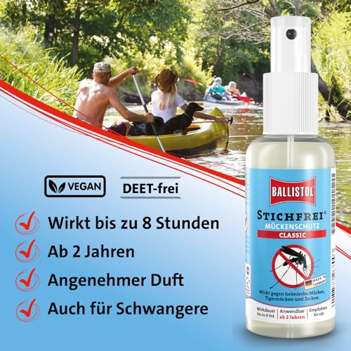 BALLISTOL 26800 Stichfrei Mückenschutz 100ml Spray - Insekten-Spray – 8h Schutz vor Bremsen, Fliegen, Zecken, Moskitos
