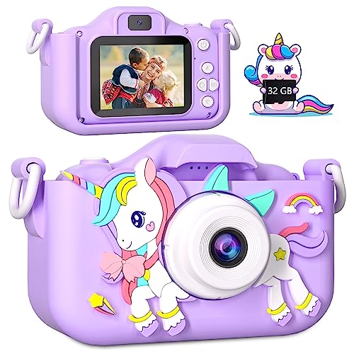 OAEBLLE Kids Camera 32GB Purple - Toddler Camera for 3 4 5 6 7 8 9 Year Old Girls & Boys, Kids Digital Camera HD Selfie Video Camera with Dual Lens, Christmas Birthday Gifts for Kids