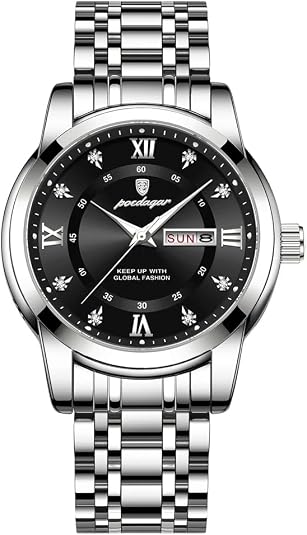 Poedagar Man Quartz Watch Light Luxury Stainless Steel Double Calendar Waterproof Male Business Leisure Fashion Luminous Mens Wrist Watch