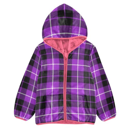 GuoChe Plaid Purple Black Kid Fleece Jacket