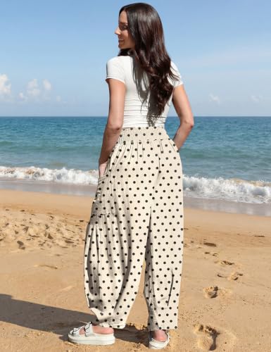 Image of TARSE Women's Linen Wide Leg Pants Baggy High Waist Palazzo Pants