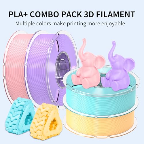 Image of RAMBERY PLA+ 3D Printer Filament Bundle 4KG, Toughness Upgraded 1.75MM 3D Printing Filament Fit Most FDM Printers，Taro Purple /Cherry Pink /Sky Blue /Creamy Yellow, 1KG X 4 Spools