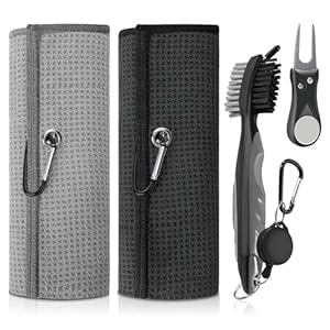 Golf Towels, 2 Pcs Microfiber Waffle Pattern Towels with Golf Club Cleaner Brush, Golf Divot Repair Tool, Golf Accessories for Men
