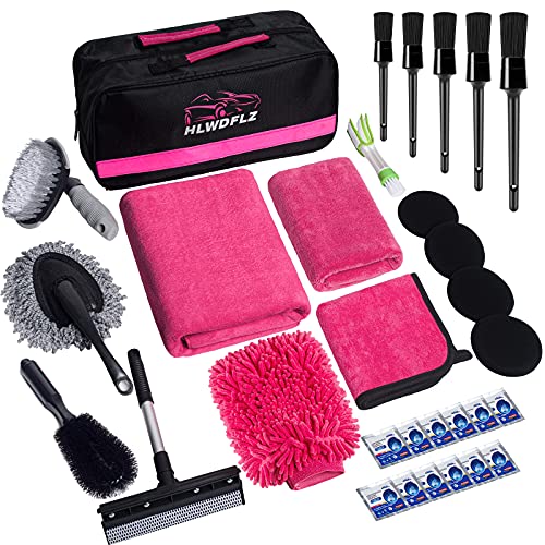HLWDFLZ 31pcs Car Wash Cleaning Tools Kit Car Detailing Set - Pink Car Wash Kit Interior and...