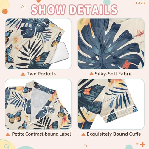 Hawaiian Flower Butterfly Pajamas Set Summer Button Down Sleepwear Pjs Sets Comfy Loungewear3