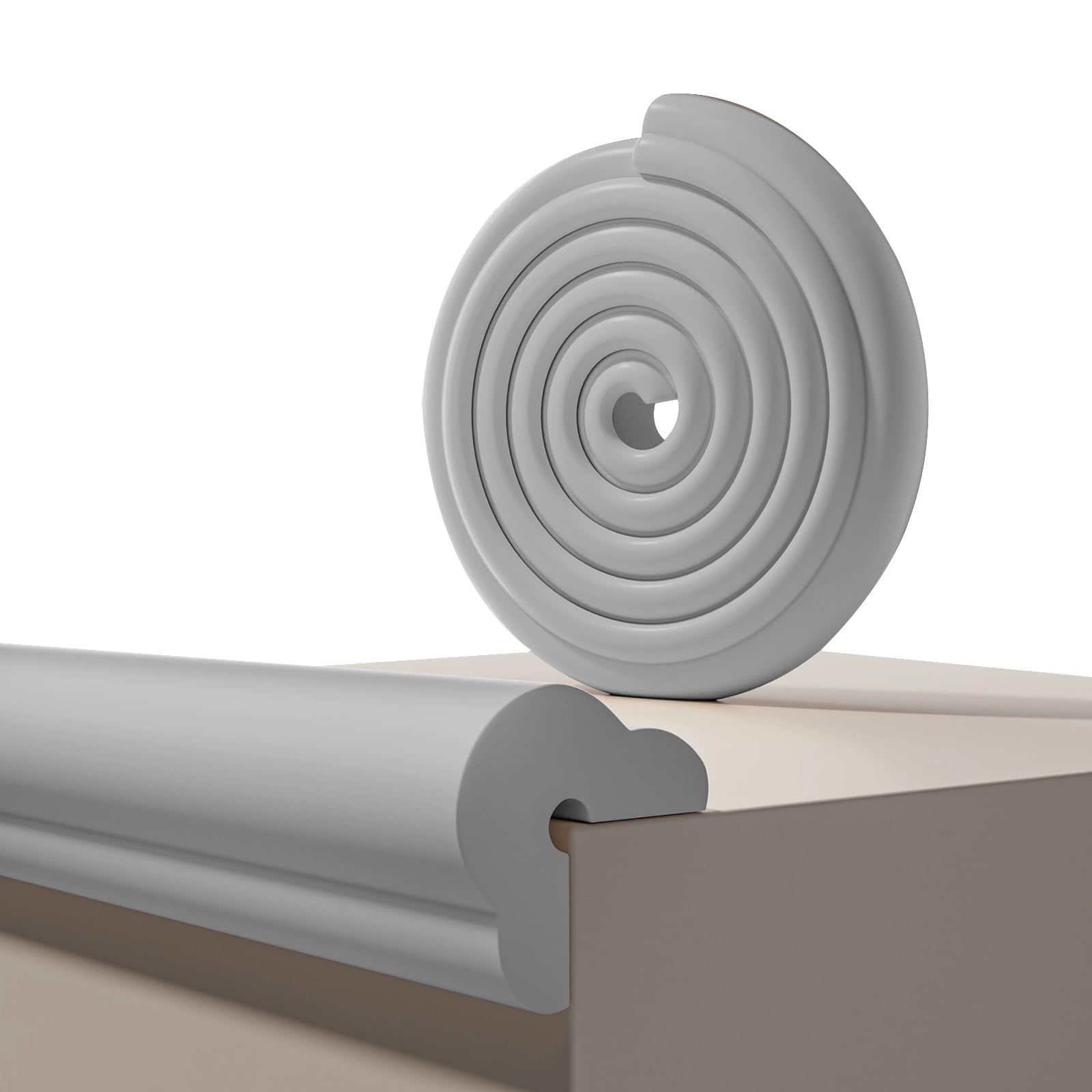 Edge Protector, Self Adhesive Backing, NBR Foam Rubber, Furniture Corner Protectors, Thickened 0.6 In, for Wood, Glass, Marble Surfaces(Grey,8m/26.2ft)