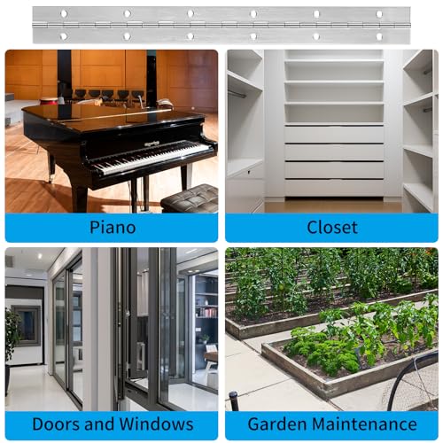 4 Stück Klavierband Edelstahl 30 cm, Stangenscharnier, Klavierscharnier Edelstahlscharnie mit 12 Löchern, Scharnier Klappbar für Bootsschränke Klaviere Schranktüren, mit Schrauben/Schraubendreher