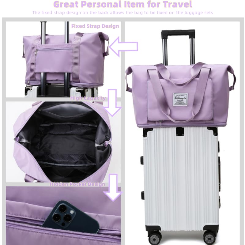 Large Capacity Foldable Travel Bag, Expandable lightweight Carry on Bag, Dry with Wet Separation Spor Duffel Bags3