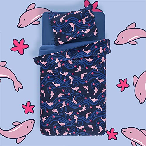 SLEEP ZONE Kids Duvet Cover Set Queen Size 3 Pieces - Super Soft & Cute Comforter Cover with 2 Pillow Shams, Easy Care Zipper Closure (Navy Dolphin, Queen) - image 3