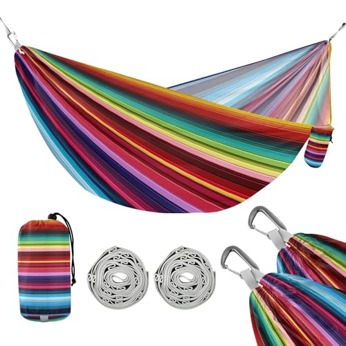 ATTX Colorful Mexico Stripe Camping Hammock - Lightweight & Portable Hammocks, Heavy Duty 330lbs Capacity for Indoor, Hiking, Backpacking, Travel, Backyard, Beach#446