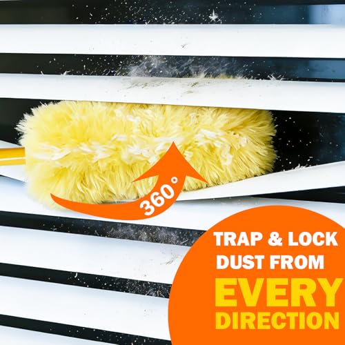 Image of 60 Heavy Duty Duster Refills for Swiffer Duster, Large, Yellow | 2 Side Extra Thick, 3 ft Handle & 1 Short Handle, Multisurface 360 Dusters kit for Dusting Furniture, Fans, Blinds, Corners