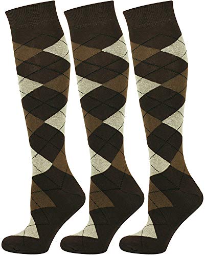 Mysocks 3 Paires Hommes Femmes Genou Haute Chaussettes Argyle marron crème noir ligne Cover