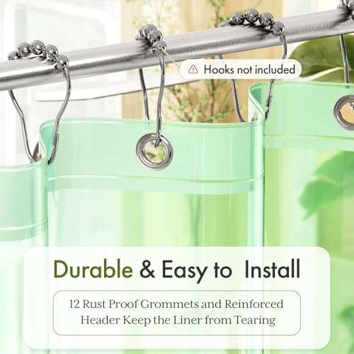 Image of Bathway Shower Curtain Liner, Clear Shower Curtain Liner Green 72x72 PEVA Waterproof Shower Curtain Liner Plastic with 3 Magnets and 12 Rustproof Metal Grommets, Lightweight Shower Liner for Bathroom
