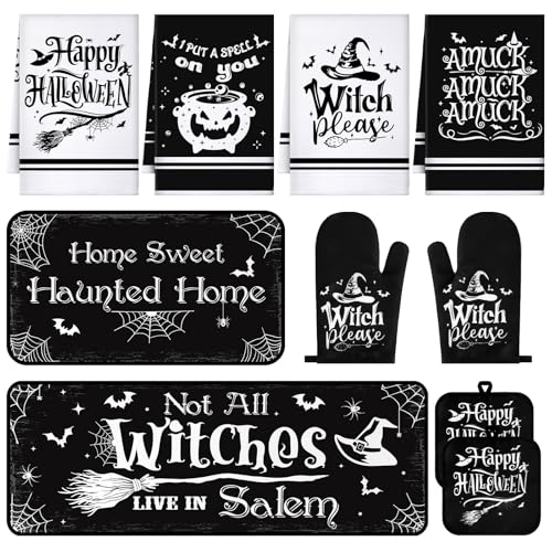 Fanfanwin 10 Pcs Halloween Kitchen Decor Set Witch Kitchen Towels and...