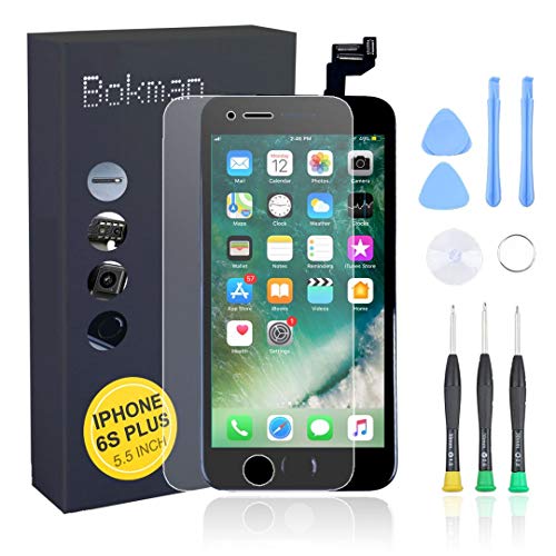 Bokman LCD Pantalla para iPhone 6s Plus Reemplazo de Pantalla LCD con Botón de Inicio, Cámara Frontal, Sensor Flex, Altavoz Auricular y Herramientas de Reparación(Negro)