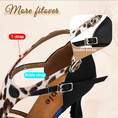 Women's Latin Ballroom Dance Shoes T-Strap Salsa Dance Heel 3 1/3 Inch2