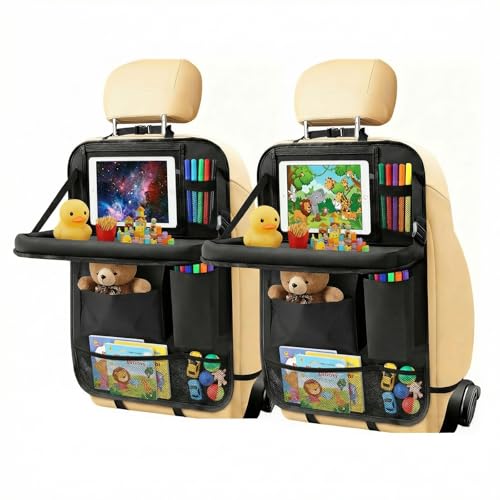 Flajepetals 2-Pack Black Car Backseat Organizer, 10 Storage Pockets and Tablet Holder, Back Seat Organizer for Kids, Family Road Trip Essentials, Travel Accessories-Black