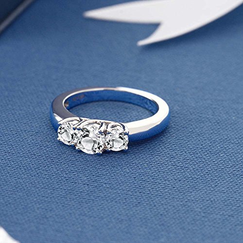 Gem Stone King 925 Sterling Silver White Topaz 3-Stone Women Wedding Jewelry Bridal Rings Fine Jewelry For Women Wedding (1.16 Ct Round, Available in size 5, 6, 7, 8, 9)3