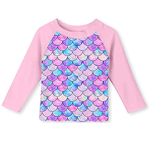 Kids Girls Rash Guard 2pcs Swimsuit Long Sleeves Mermaid Bathing Suit Swimwear Sunsuit UPF 50+2
