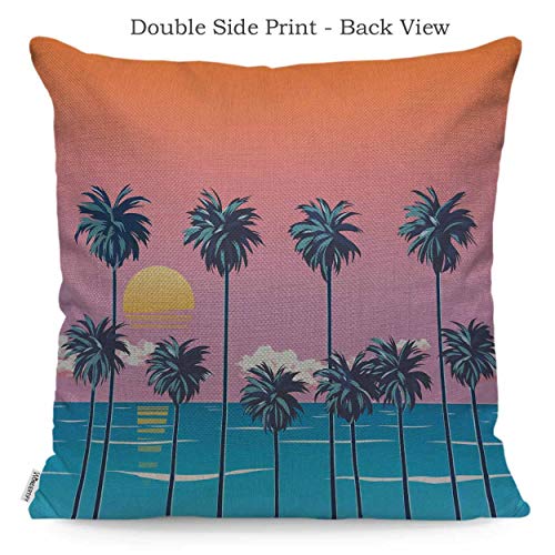 Wondertify Throw Pillow Case Cover Palm Trees Decline On The Summer Sunset Beach California Paradise Soft Linen Pillow Case For Decorative Bedroom/Livingroom/Sofa/Farm House Cushion Covers 18X18 Inch #TOP1