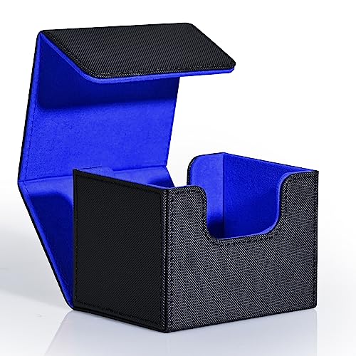 Image of ZLCA Card Deck Box for MTG, Commander Deck Case Holds 120+ Single Sleeved Cards, Leather Magnetic Storage Box Fits for CCG TCG Sport Card (Black& Blue)