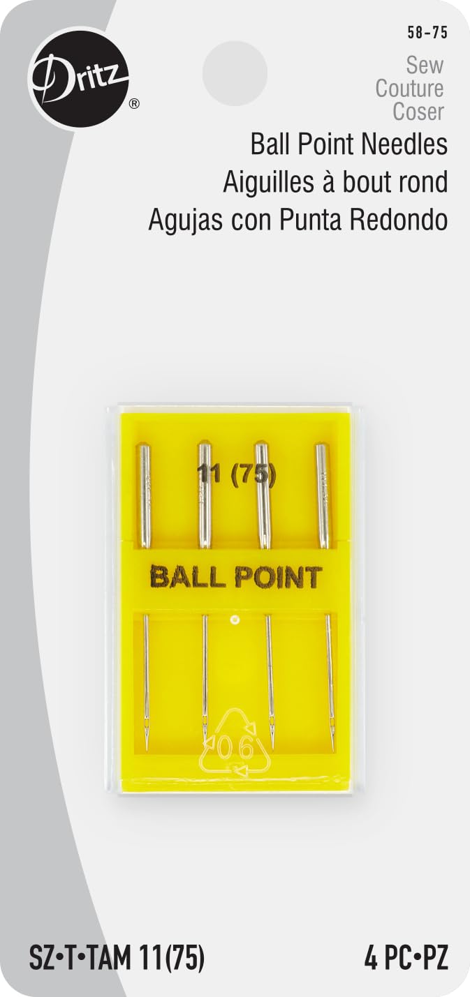 Dritz Ballpoint Machine Needles, Size 11, 4 Count, Nickel