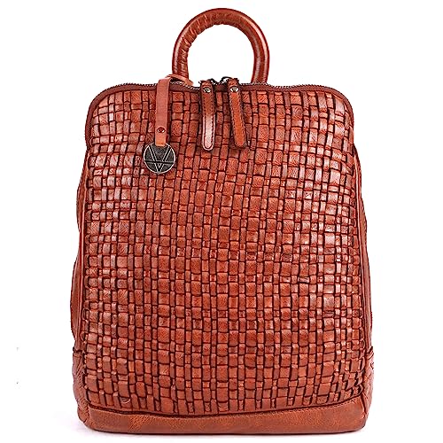 VILENCA HOLLAND 12.5 Inch Genuine Leather Backpack for Women and Men, Cognac Leather Backpack with Adjustable Shoulder Strap