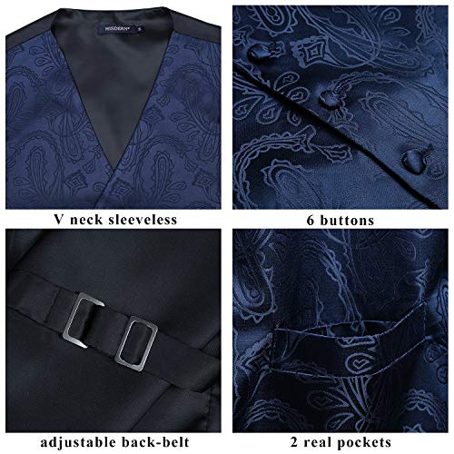 HISDERN Heren FLoral bruiloft vest stropdas pochet zakdoek jacquard vest pak set - Image 5