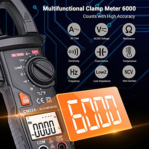 Pinza-Amperimetra-6000-Cuentas-Multimetro-Deteccion-de-Voltaje-sin-Contacto-NCV-True-RMS-Temperatura-Corriente-de-CA-VoltajeCACC-Resistencia-Capacidad-Electritica