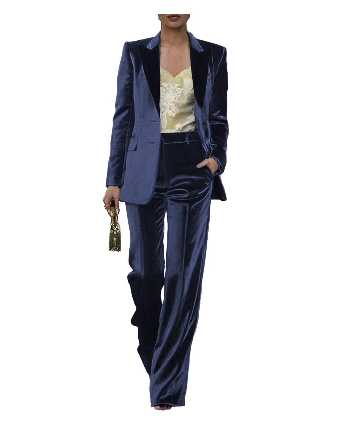 Womens 2 Piece Velvet Suit Notch Lapel Double Breasted Women Blazer Pants Pocketed Blazer Suits Work Outfits