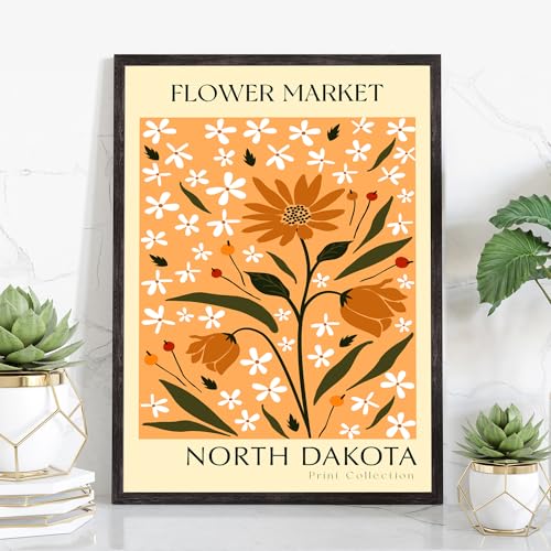 Flower Market Poster, North Dakota State Flower, North Dakota Flower Market Art Print, North Dakota Wall Art, Botanical Artwork, Floral Decor Posters, Abstract Flower Market Prints, Vintage Colorful