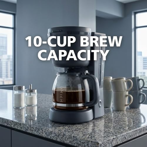 Image of Drumstone (𝐒𝐩𝐞𝐜𝐢𝐚𝐥 𝟏𝟓 𝐘𝐞𝐚𝐫𝐬 𝐖𝐚𝐫𝐫𝐚𝐧𝐭𝐲 1.2 Liter Drip Coffee Maker with Glass Carafe, 10 Cup Coffee Machine, Auto Shut-Off and Keep Warm Function