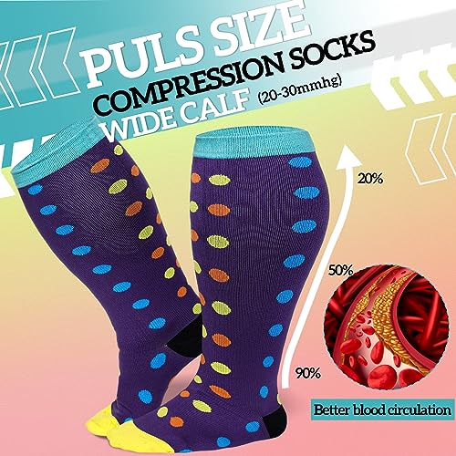 Image of Shinymoon 4 Pairs Plus Size Compression Socks Wide Calf for Women 20-30 Mmhg Knee High Support Stockings for Circulation
