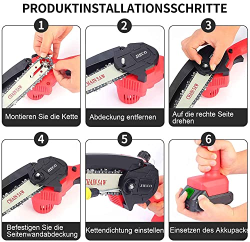 Mini kettingzaag met accu, mini-kettingzaag, accu kettingzaag met twee accu's en oplader, 24 V accu-kettingzaag… - Image 8