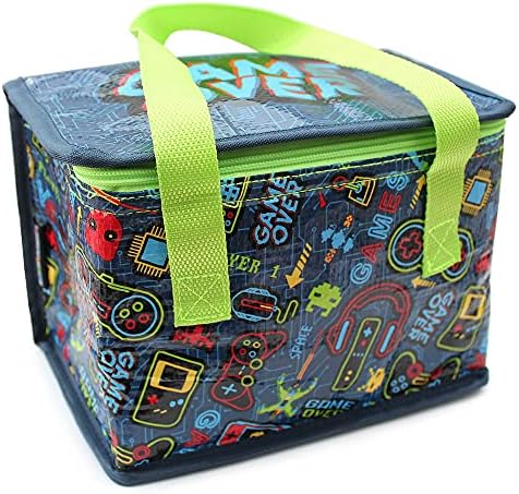 Fashion Stationery Lunch Bag Insulated Cooler Kids Men Adults Folding Reusable Pack Lunch Bags for Women Girls with Navy Gamer Console Design