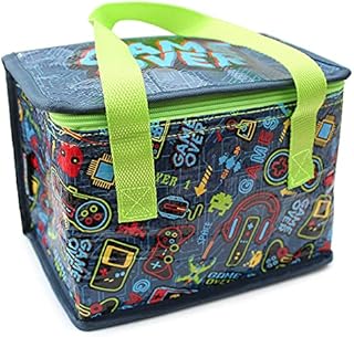 Fashion Stationery Lunch Bag Insulated Cooler Kids Men Adults Folding Reusable Pack Lunch Bags for Women Girls with Navy Gamer Console Design