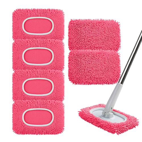 6 Pack Reusable Microfiber Mop Pads Compatible with Swiffer Sweeper, Replacement Swiffer Mop Pads Duster Pad, Washable Chenille Flat Mop Refills for Mopping Floor Cleaning (Mop is not Included)